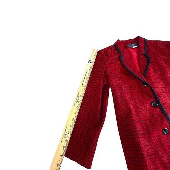 Norton McNaughton Buttoned Blazer Petite 8P Red & Black Acrylic Evening Career - Picture 7 of 7